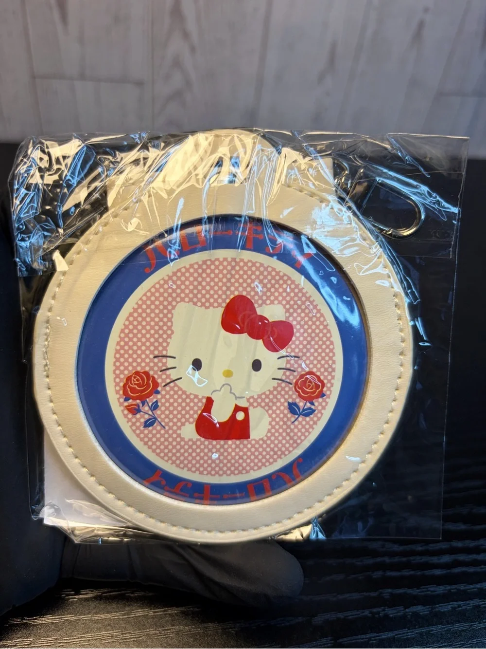 Hello Kitty Round Cream Bag Tag Badge Or Button